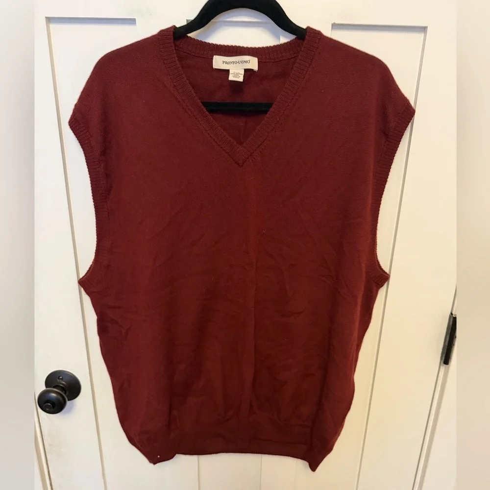 Pronto Uomo Sleeveless Sweater Vest 100% Merino Wool Size XXL Red Preppy